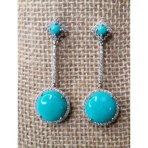 VDG Sterling Silver, Turquoise & CZ Long Dangle Drop Pierced Post Earrings 160